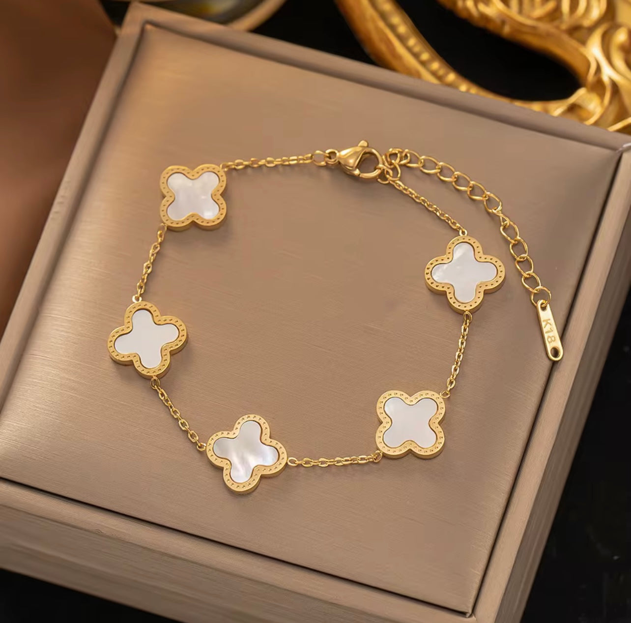 Bracelet Trèfle blanc nacré – Acier Inoxydable