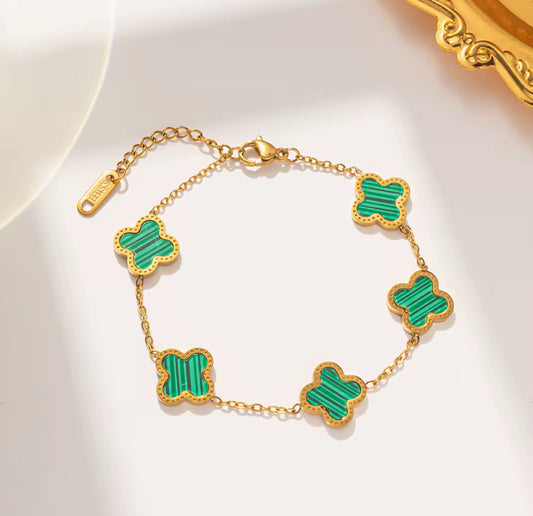 Bracelet Trèfle vert malachite – Acier Inoxydable