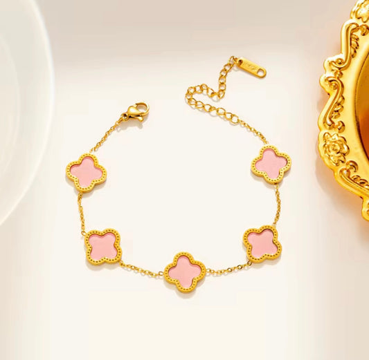 Bracelet Trèfle rose tendre – Acier Inoxydable