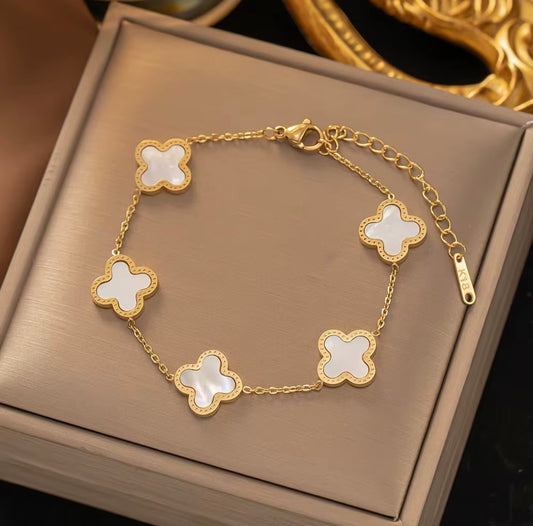 Bracelet Trèfle blanc nacré – Acier Inoxydable