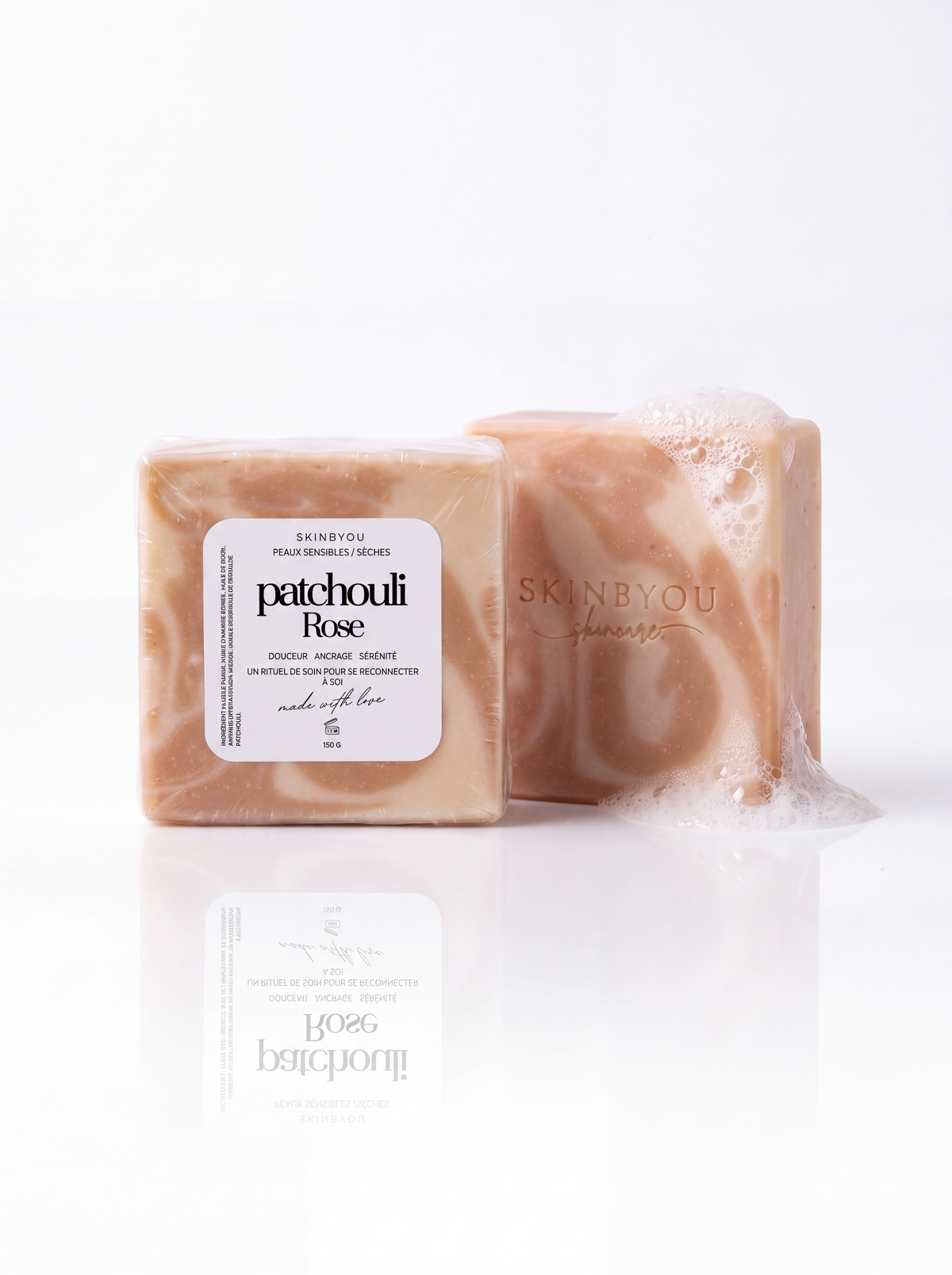 Savon Patchouli Rose — Argile Rose & huile essentielle de feuilles Patchouli 150g